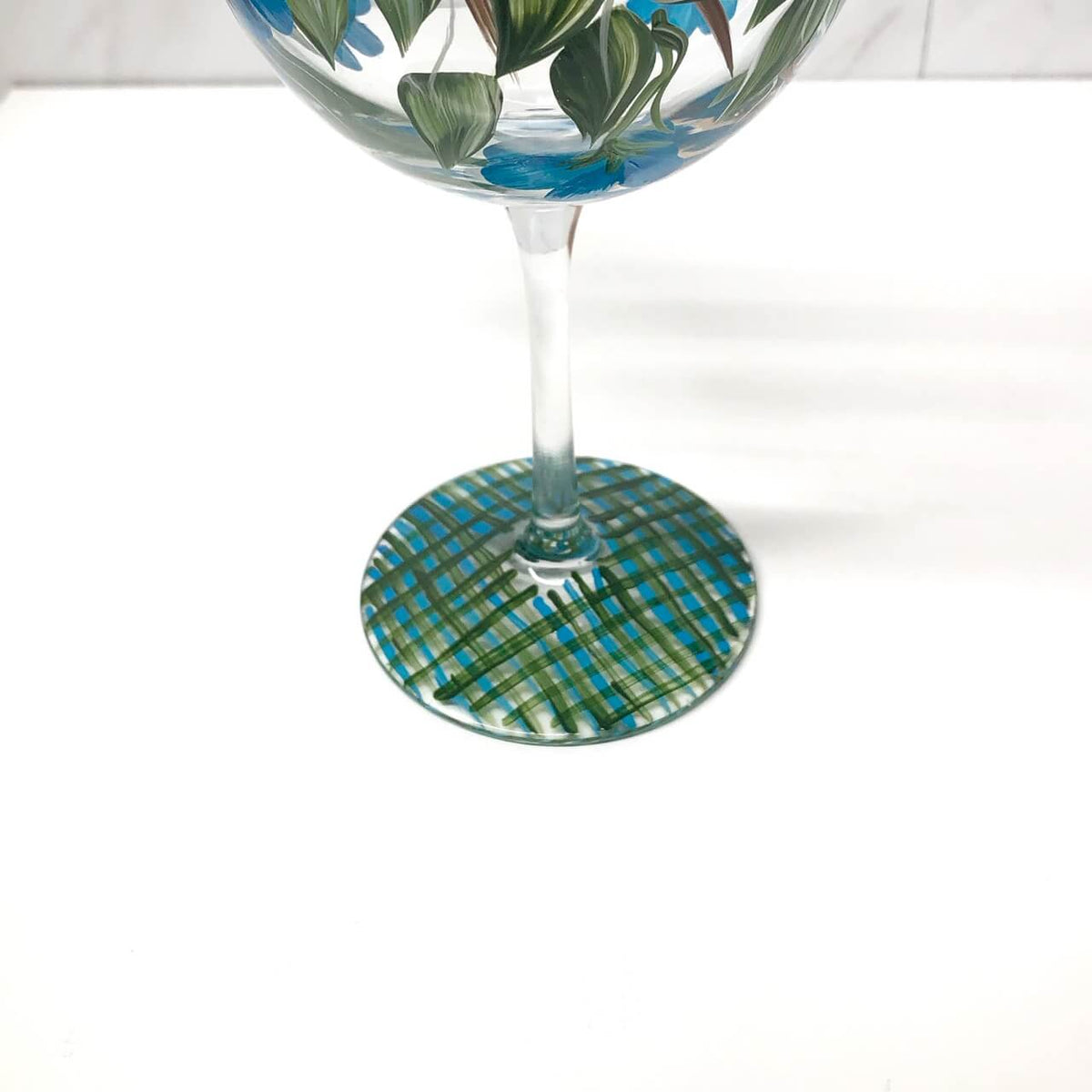 Hand Painted Blue Floral Wine Glasses (Set of 2)