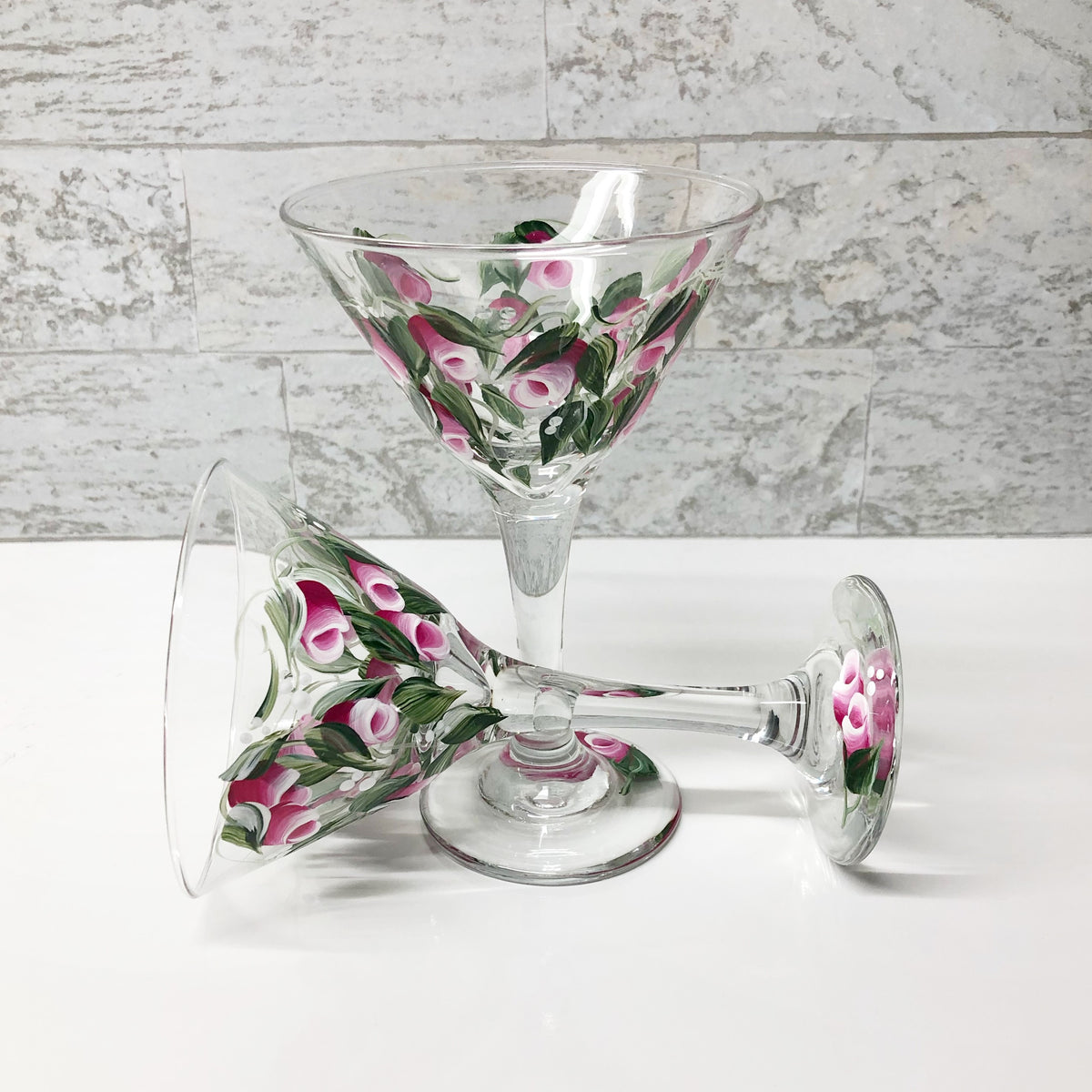 Painted Rosebud Martini Glasses (Set of 2)