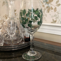 Painted Wine Glass with Leaves and Vines (Single Glass)