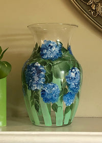 Hand Painted Blue Hydrangea Floral Vase