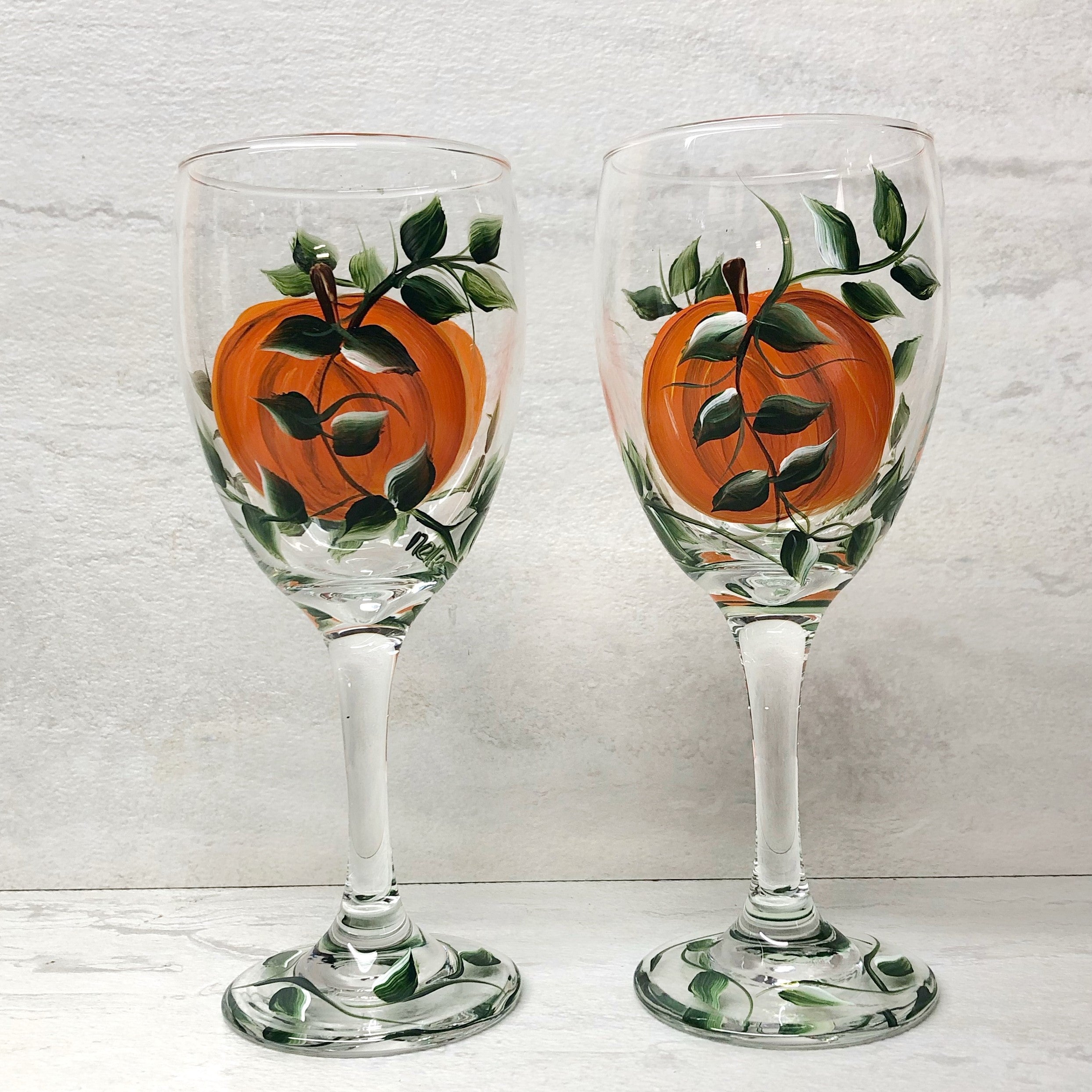 Pumpkin cheapest Party Halloween hand painted wine glasses.