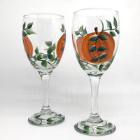 Hand Painted Pumpkin Wine Glasses (Set of 2) Ready to Ship