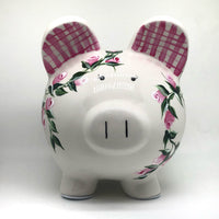 Personalized Pink Rosebud Piggy Bank