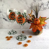 Hand Painted Pumpkin Wine Glasses (Set of 2) Ready to Ship