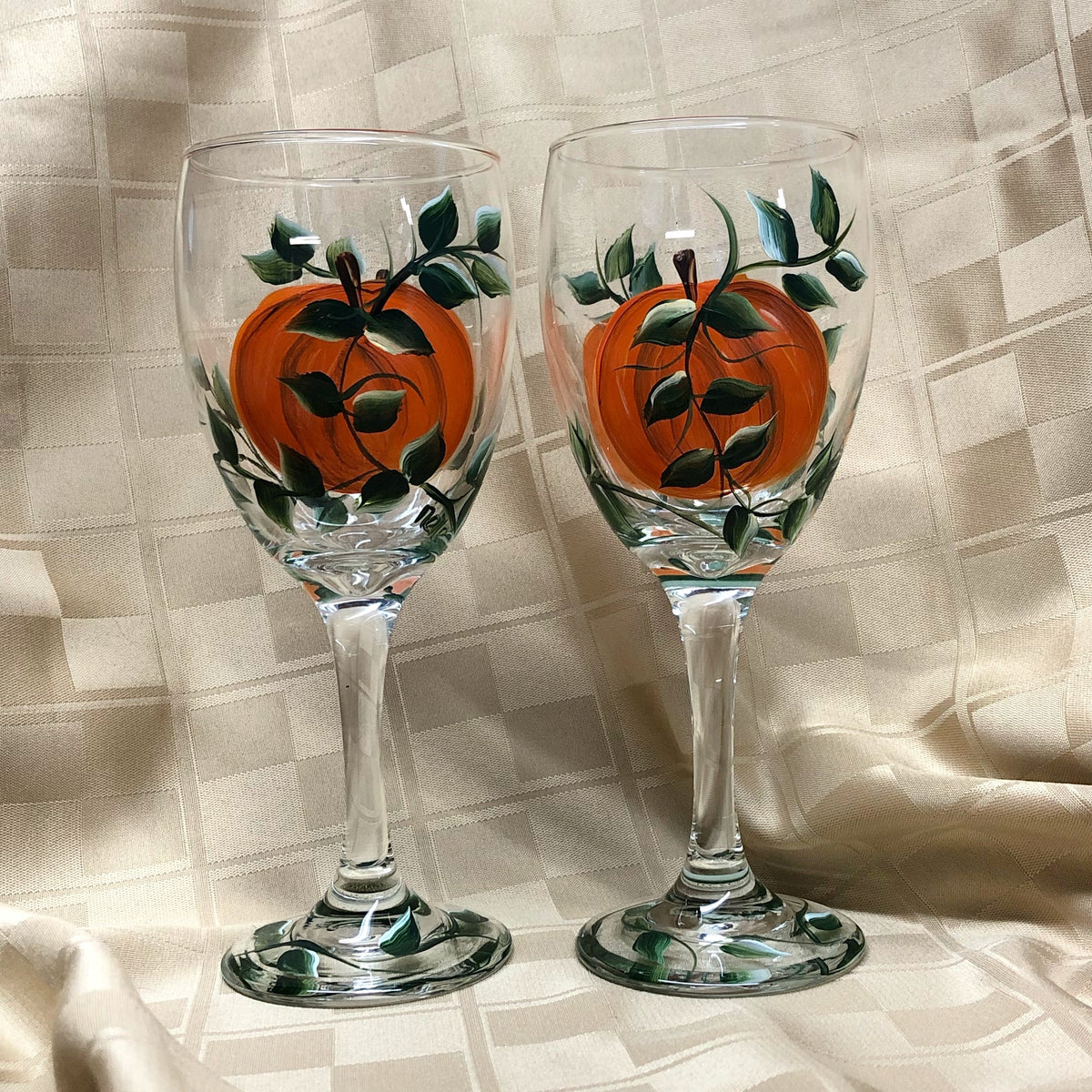 Hand Painted Pumpkin Wine Glasses (Set of 2) Ready to Ship