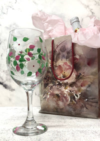 White Flowers Hand Painted Wine Glass (Single)