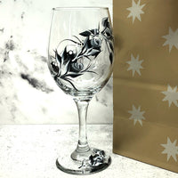 Hand Painted Black Rosebuds Wine Glass (Single Glass)