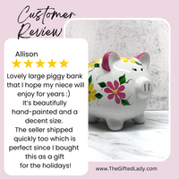 Hand Painted Personalized Red Floral Piggy Bank