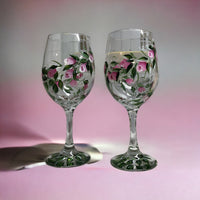 Hand Painted Wine Glasses - Pink Rosebuds Swirl (Set of 2)