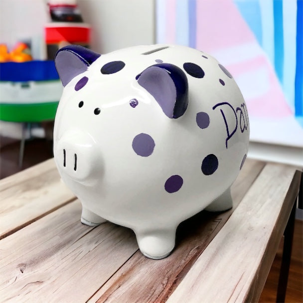 Painted Purple Dots Piggy Bank