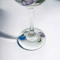 Hand Painted Hydrangea Wine Glasses in Blue and Lavender (Single Glass)