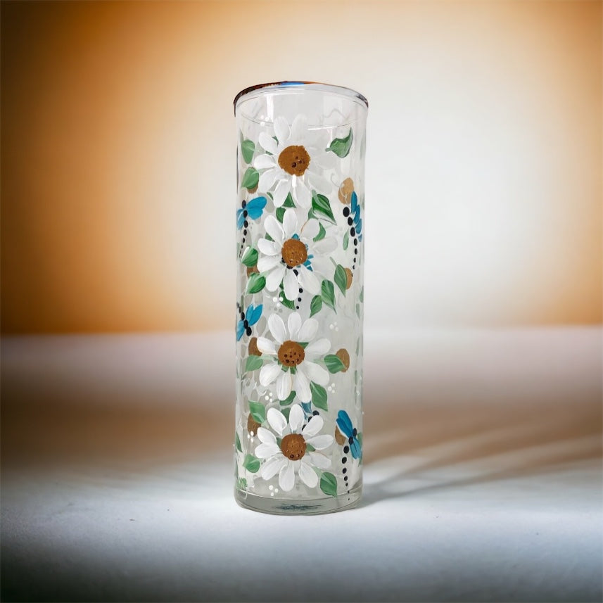 Dragonfly Daisy Floral Painted Vase