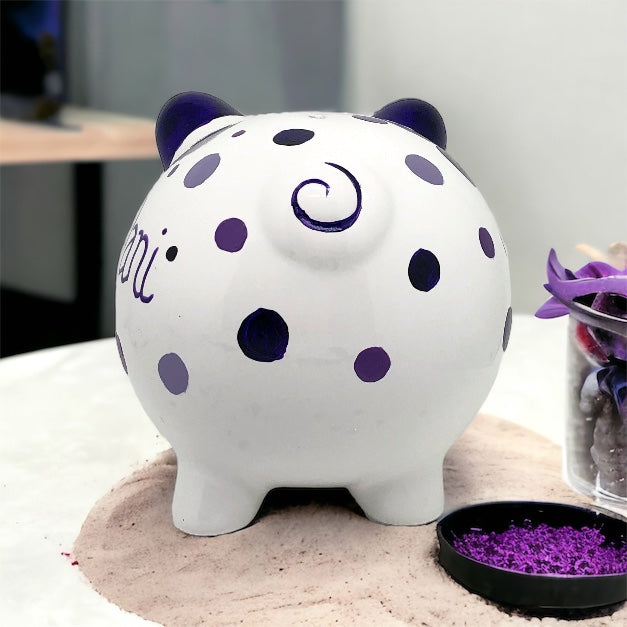 Painted Purple Dots Piggy Bank