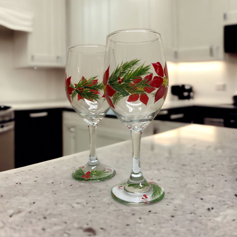 Hand Painted Poinsettia Wine Glasses (set of 2) The Gifted Lady