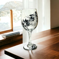 Hand Painted Black Rosebuds Wine Glass (Single Glass)