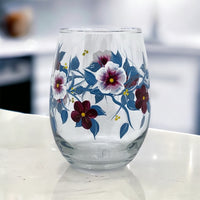 Hand Painted Blue & Burgundy Wine Glass (Single Glass)