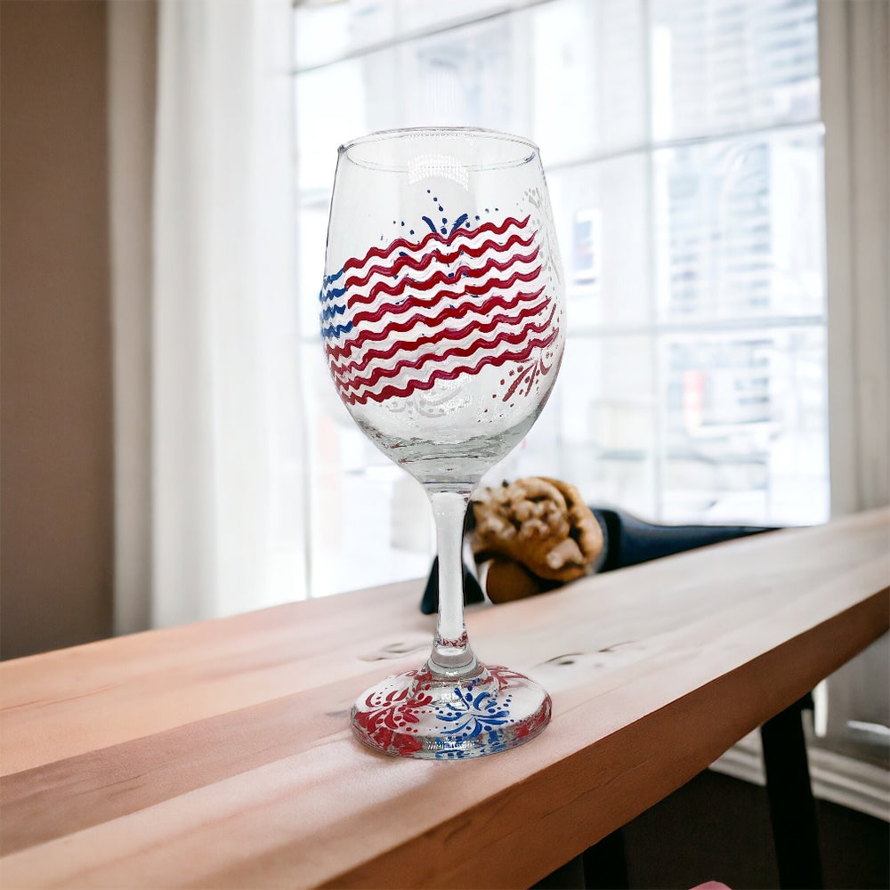Hand Painted Patriotic Wine Glass (Single Glass)