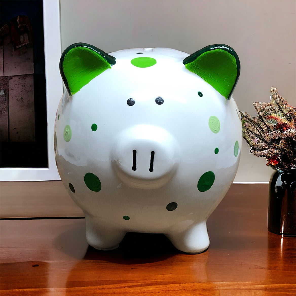 Painted Green Dots Piggy Bank