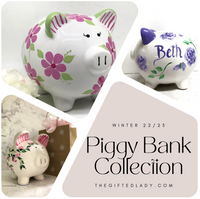 Hand Painted Personalized Red Floral Piggy Bank