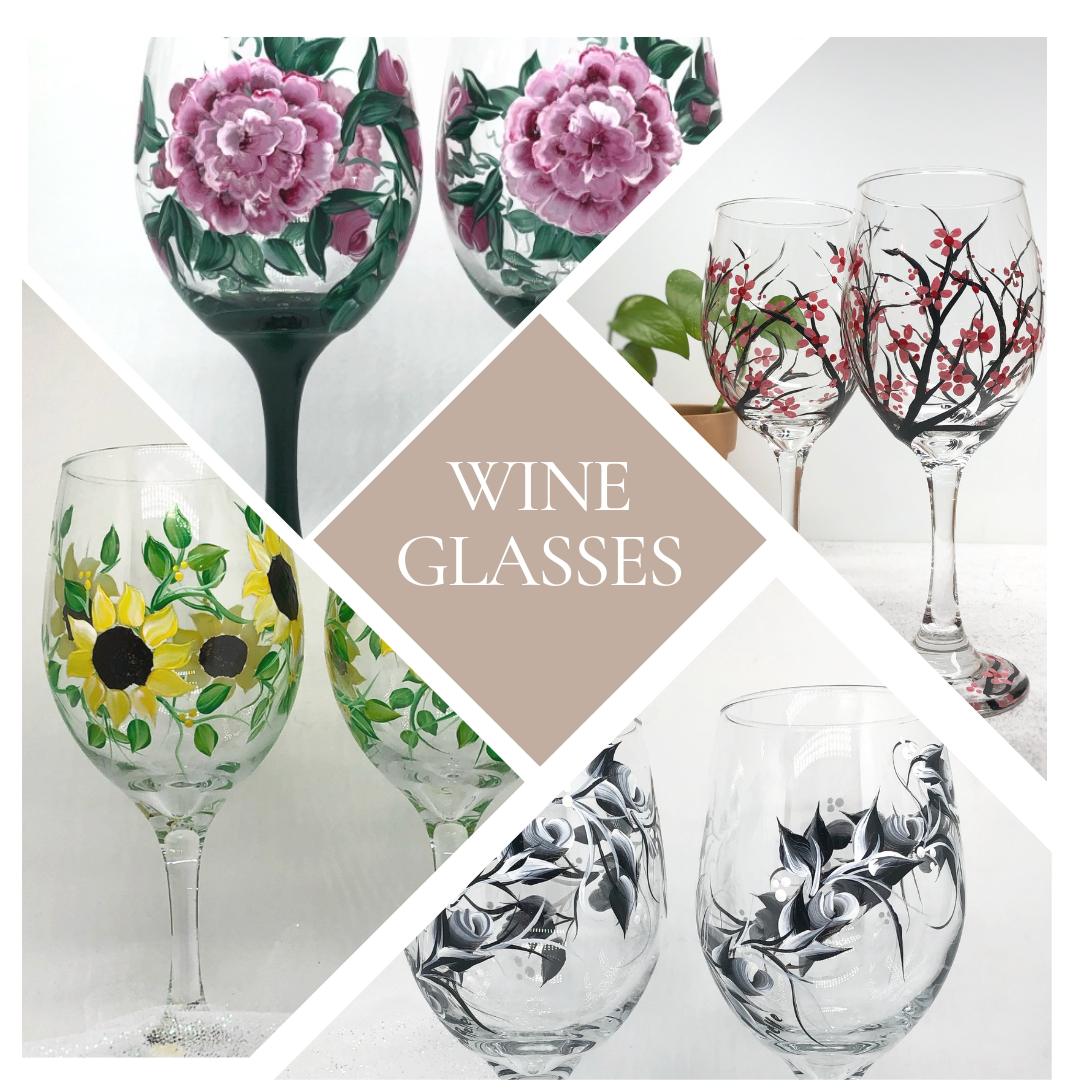 White Flowers Hand Painted Wine Glass (Single)