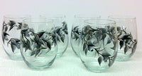 Hand Painted Black Rosebuds Stemless Wine Glasses (Set of 2)