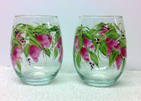 Stemless Pink Rosebud Wine Glass (Single Glass)