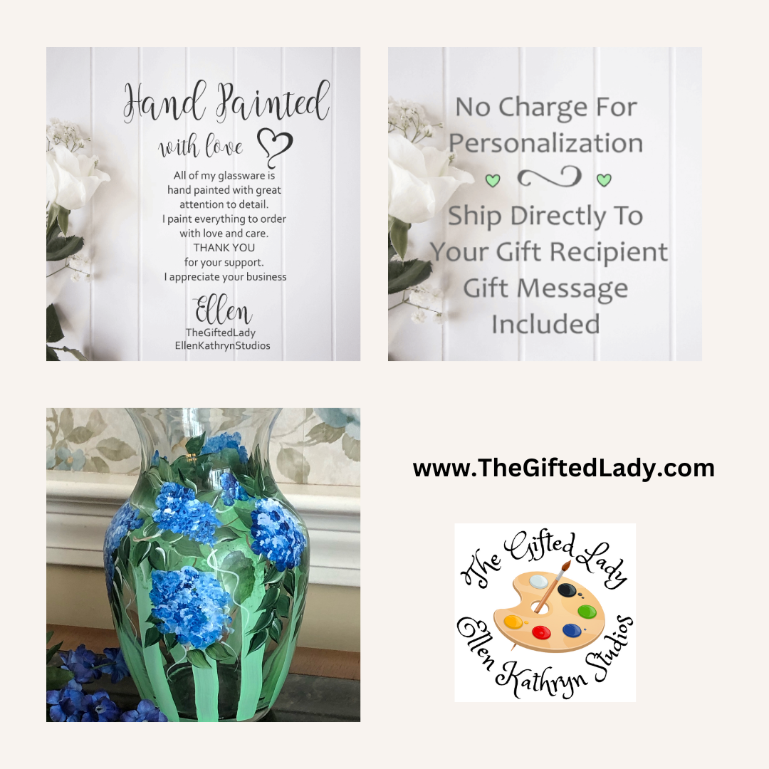 Hand Painted Blue Hydrangea Floral Vase